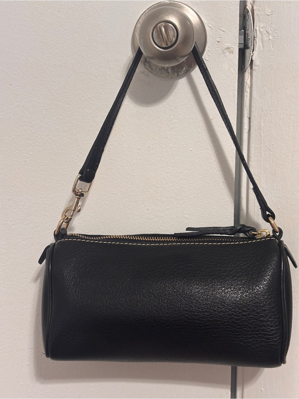 Dooney & Bourke Black Pebble Leather Mini Barrel Wristlet with Gold Hardware - Picture 2 of 11